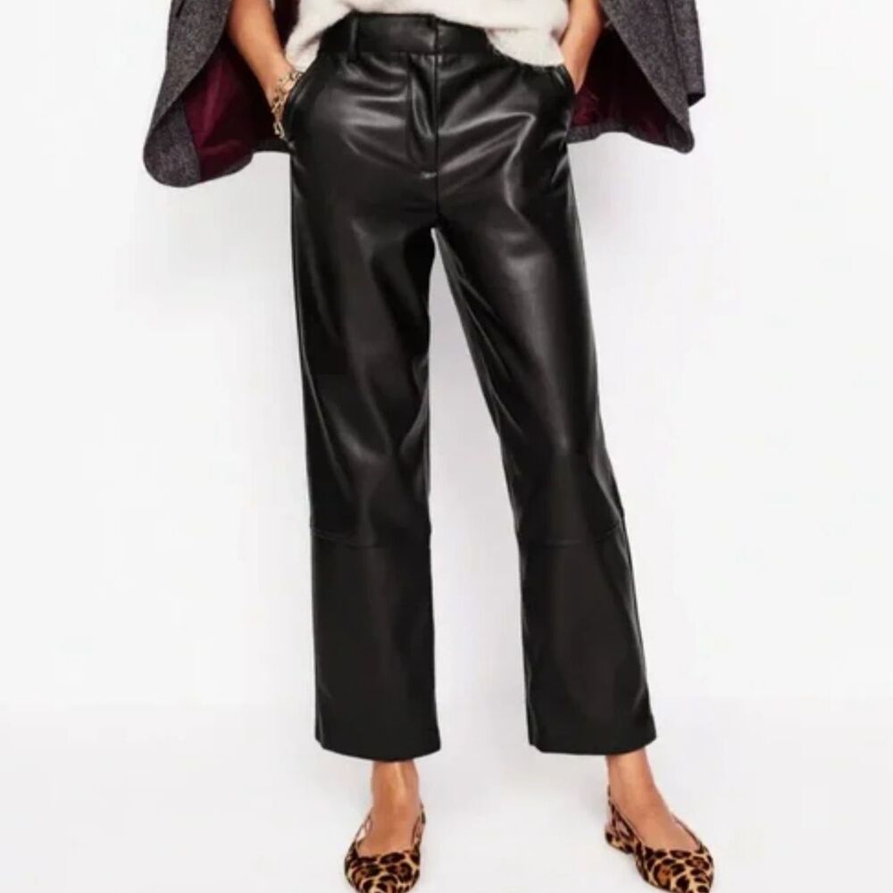 Boden Cropped Black Vegan Leather Pants, Size 2, NWT